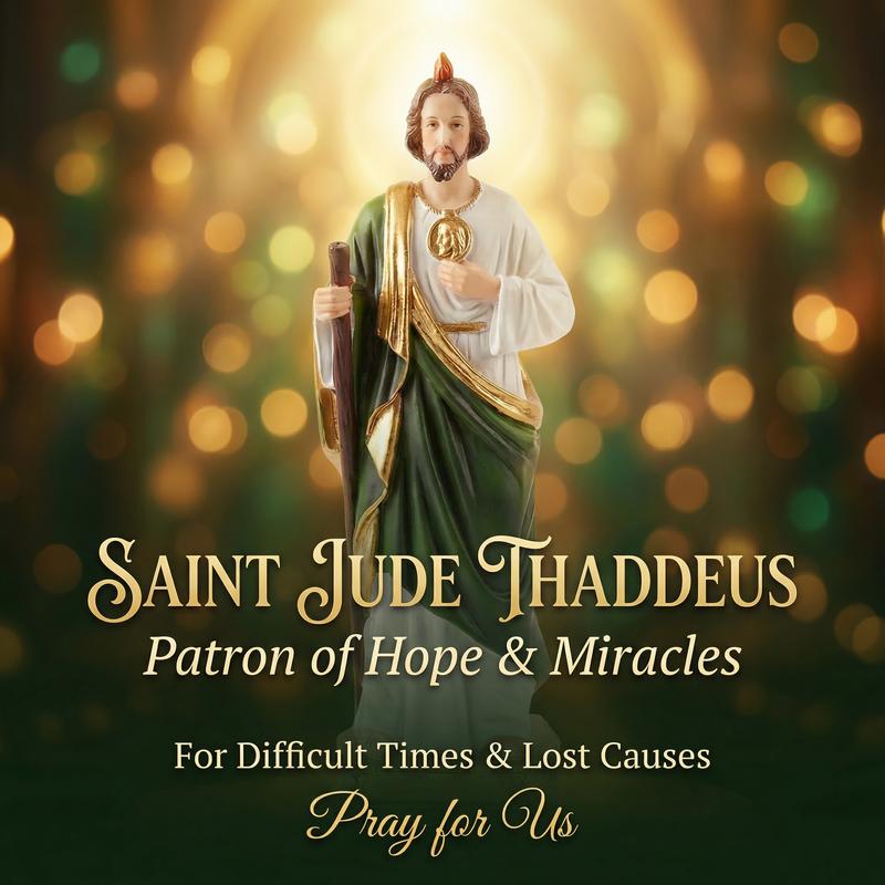 8.5 Inch Religious Resin St. Jude Tadeo Statue – Colorful Catholic Prayer Statue for Home Worship, Devotional Figurine for Believers, Collectible Religious Decor Mini Faith