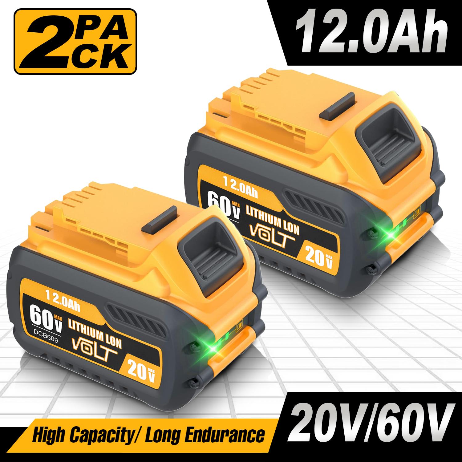 High Capacity 12Ah Replacement for Dewalt 20V 60V Max Battery 1/2/4 Pack, Compatible with DCB606 DCB609 DCB612, Compatible with DeWalt 20V 60V Cordless Power Tools