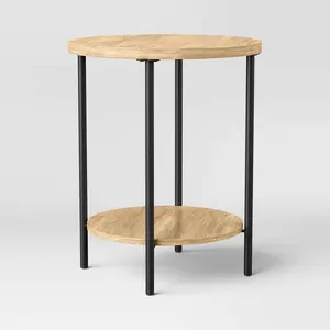 Wood and Metal Round Dorm End Table Natural Finish - Room Essentials