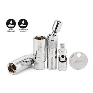 CASOMAN 10PCS 3/8"Drive Magnetic Spark Plug Socket Set, 6PT&12PT, Include Extension Bar, Universal Joint & Spark Plug Gapper, CR-V Steel