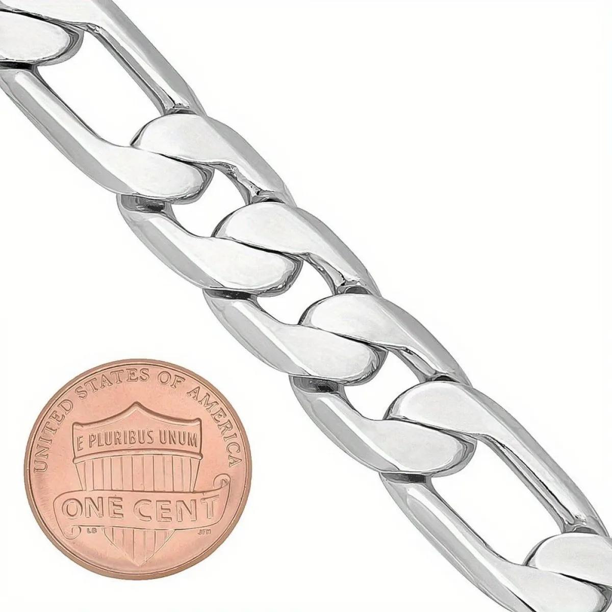 Silver Figaro Chain 925 Silver Plated Stish 12mm Men's Flat Figaro Link Chain Necklace men's accessories Festive Christmas couples gift High-quality souvenir,Gift for Him Silver Figaro Chain 925 Silver Plated Stish 12mm Men's Flat Figaro Link Chain Necklace men's accessories Festive Christmas couples gift High-quality souvenir,Gift for Him