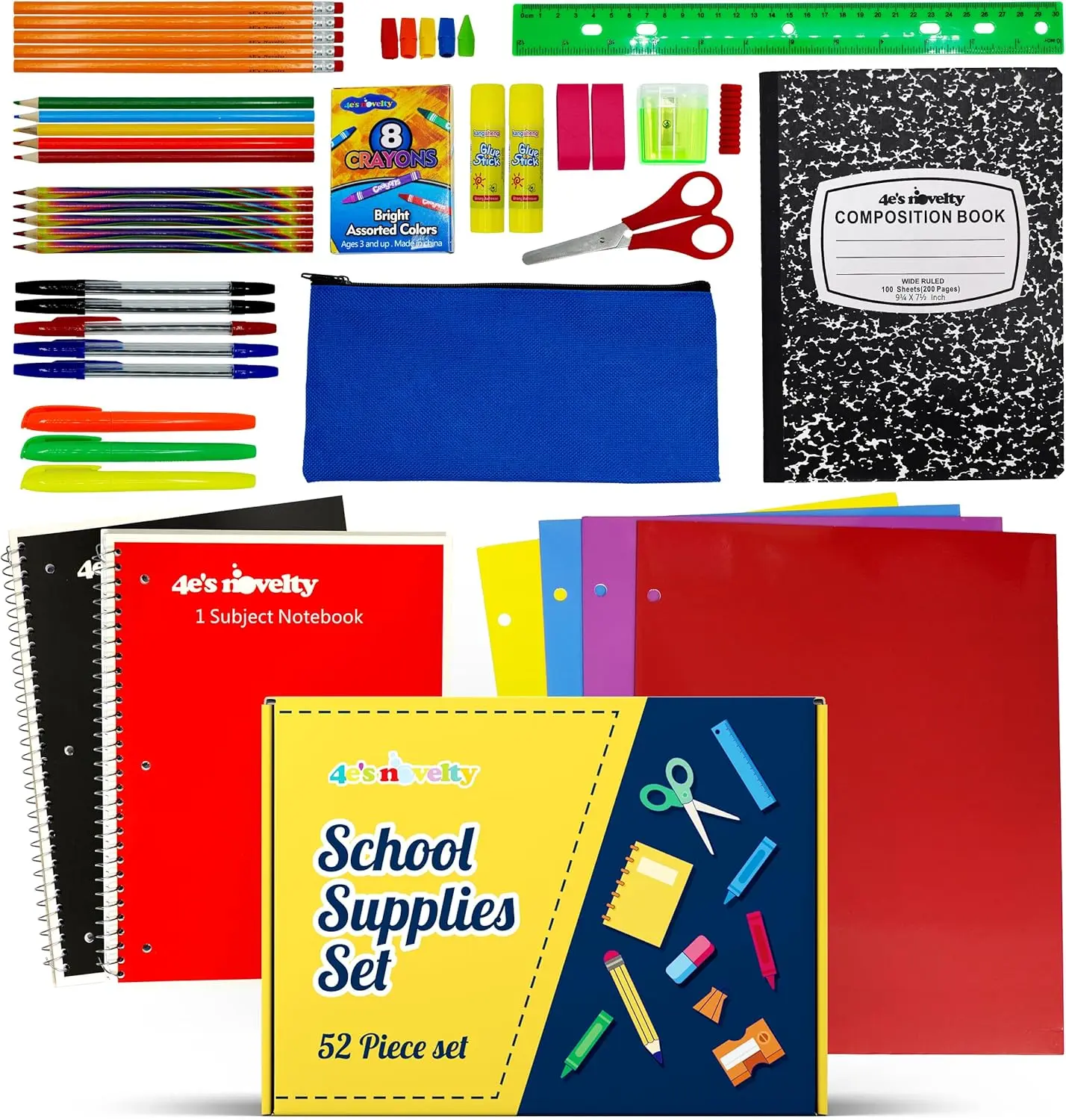 Novelty 44 Piece School Supply Kit, containing essential stationery items
