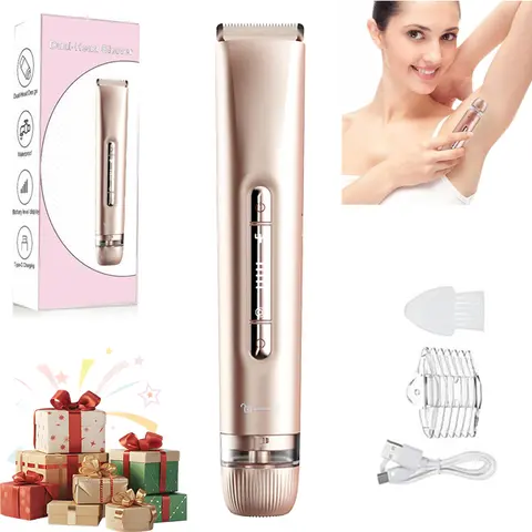 Women's 2-in-1 Cordless Portable Electric Shaver & Razor Kit - Lightweight, IPX7 Waterproof Rechargeable, Dual Head Ceramic Blade, Face & Body Groomer, Wet/Dry Use, Rechargeable Battery, Charger, Cleaning Brush, Girlfriend Gift
