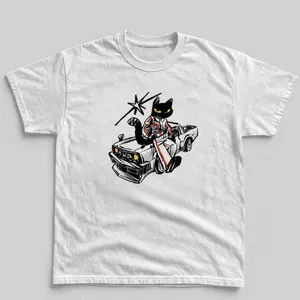 Retro Racer Cat T-Shirt, Animal Tee, Gifts Shirt, Unisex Vintage Graphic Tees Gothic Grunge Y2k Emo Scene Amity Affliction Style Clothes Men Women Streetwear