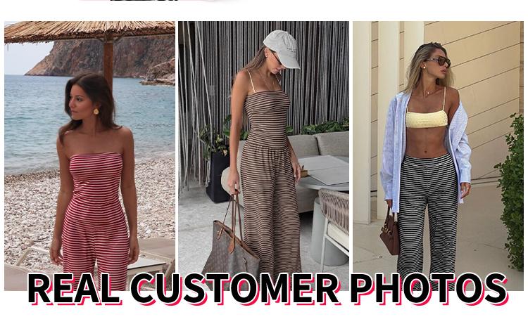 TrendyQueen Women's Sailor Tube Set - Striped Strapless Top & Mid-Rise Wide Leg Pants Co-ord-Minimalist Two Piece Outfits for Casual Wear SpringFresh