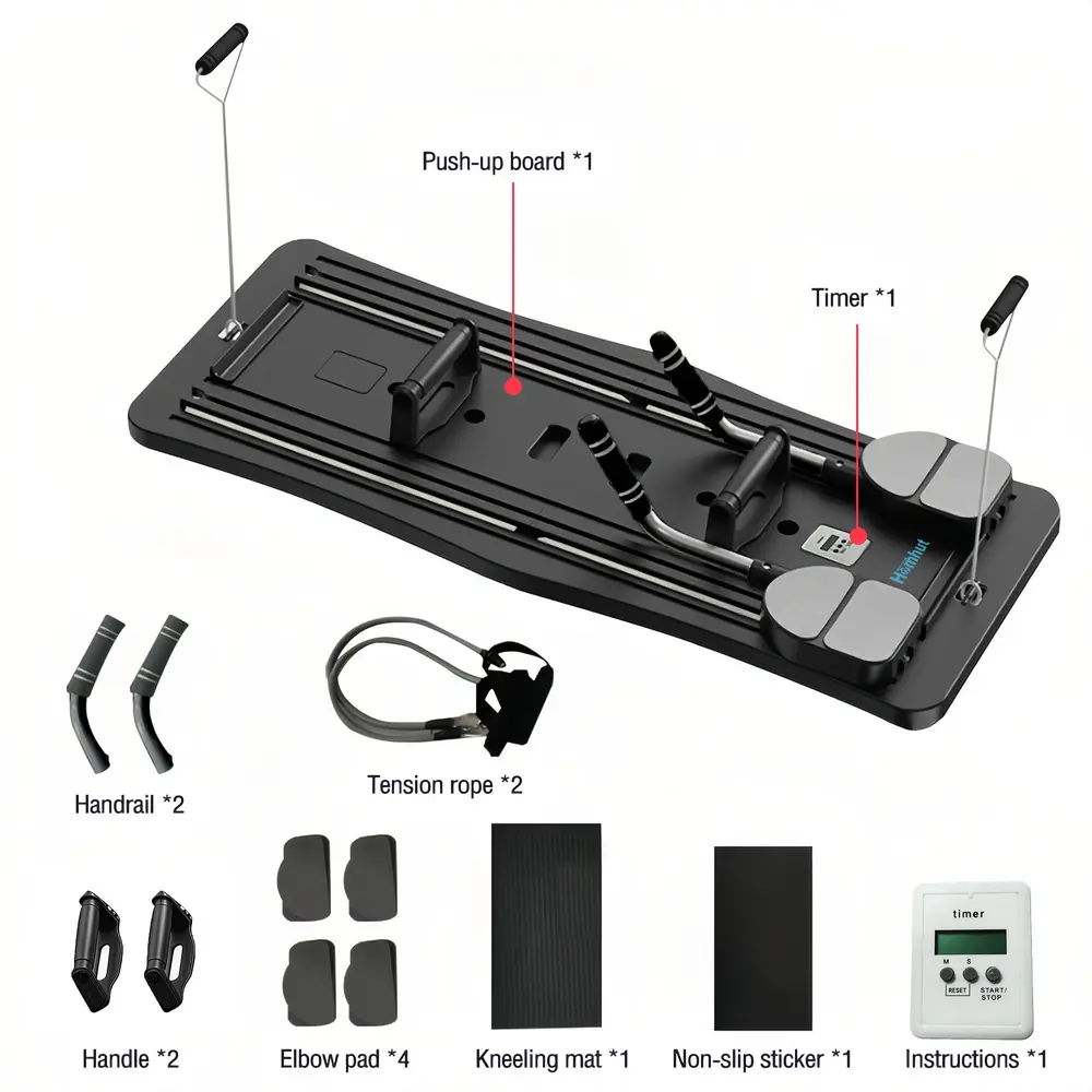All Round Ab Fitness Board - Collapsible Structure, Foldable Design, Space-Saving Home Pilates System with Comfort Knee Pad, Digital Timing Tool, Stretch Resistance Bands, Effective Strength Training Gear (Supports Up to 300lbs)