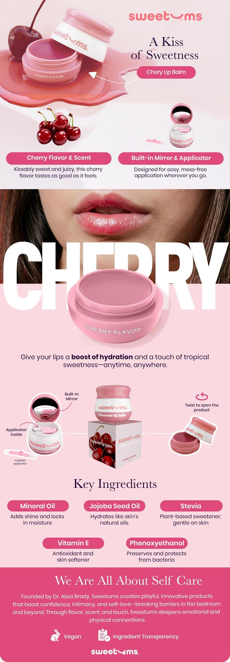 SWEETUMS Sweetums Cherry Flavored Lip Balm - Hydrating Lip Balm with Cherry Flavor Ideal for Everyday Use Trending gloss shiny hydrating jojoba oil