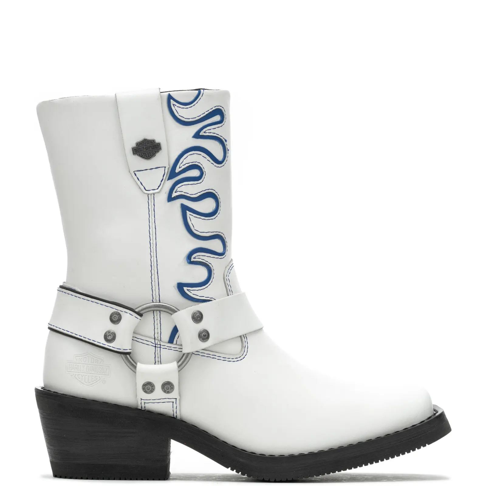 Harley-Davidson Korsen Flame D87293 Womens White Leather Motorcycle Boots