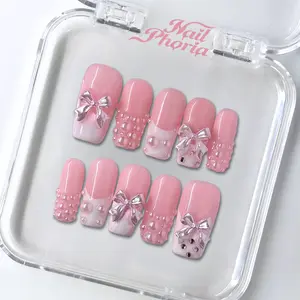 NailPhoria PRETTY IN PEARLS - Handmade Press-On Nails | Reusable, Salon-Quality, Long-Lasting, Glossy Design