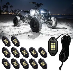 Upgraded Ultra Bright White LED Rock Lights 4/8/12PCS – Plug & Play Underglow Kit, Sync with Vehicle On/Off, Easy Install for Car Truck SUV Jeep