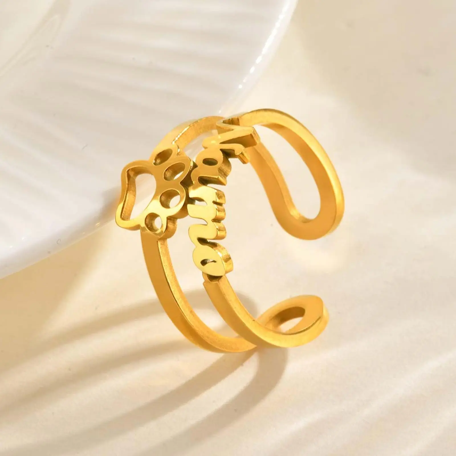Vnox Custom Personalized Name Rings For Women, Stainless Steel Adjustable Open Ring, Wedding Couples Lovers Jewelry
