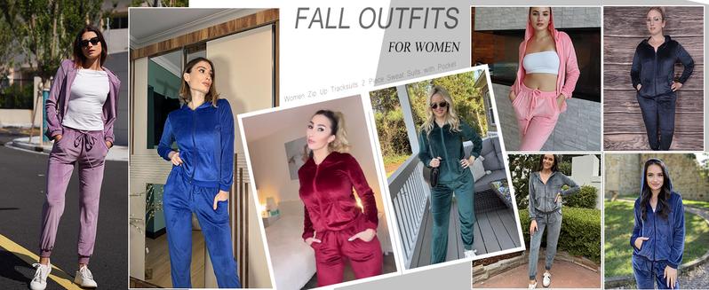 Women's Casual Velour Tracksuit Set Lightweight Full Zipper Hoodie & Workout Pants Velvet Sweatsuit Jogging Suits XS-XXL
