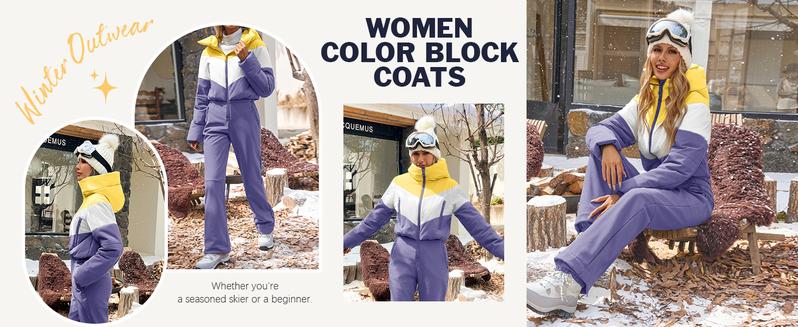 Fisoew Womens One Piece Ski Suit Warm Waterproof Snowsuits Winter Snow Jumpsuits Outdoor Sports Outerwear