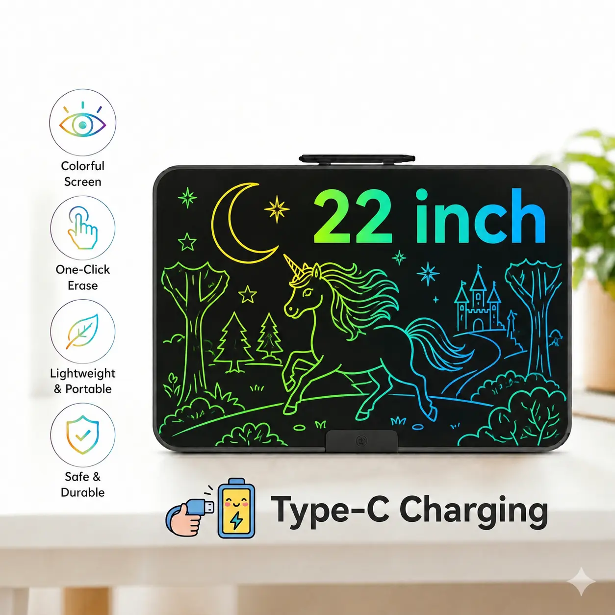 22 In Large Screen Digital Drawing Tablet - Rechargeable USB-C Graphics Drawing Tablet with Lithium Ion Battery, Lock Function, Eco-Friendly Professional Writing Memo Board for Home Office (Toys & Hobbies, Educational Arts & Crafts)