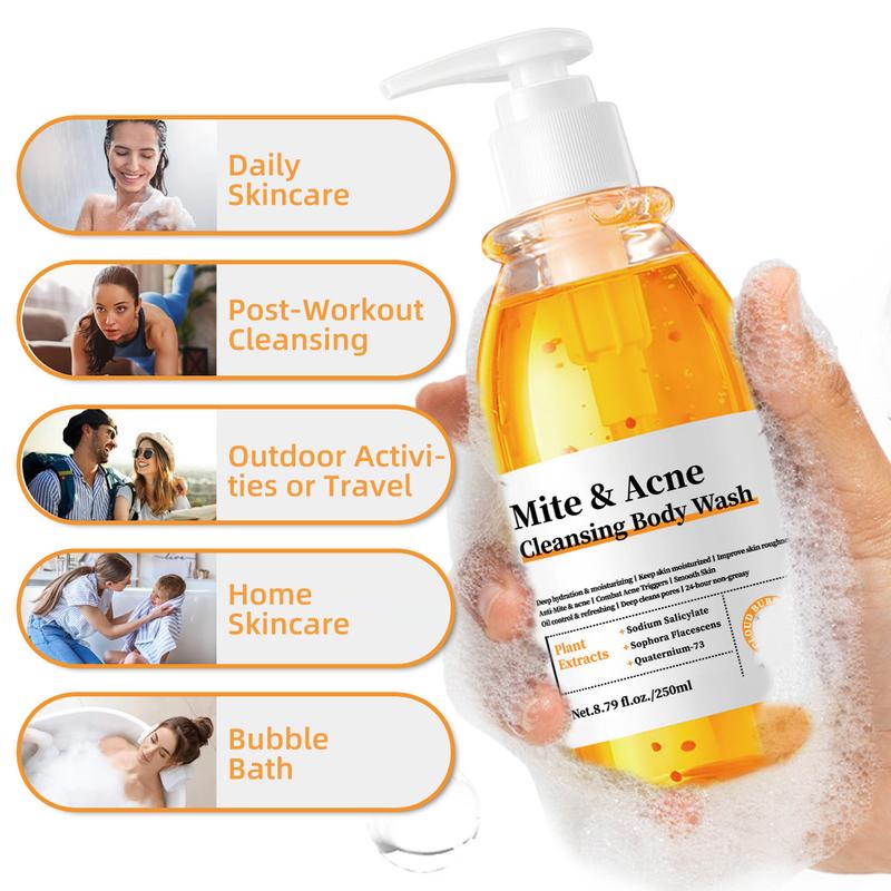 3 Pcs Mite & Acne Cleansing Body Wash Set- Anti-mite and Bacterial Cleansing Shower Gel, Gentle Plant Extracts Body Wash, Body Wash For Troubled Skin, Uneven Skin, Body Care Set