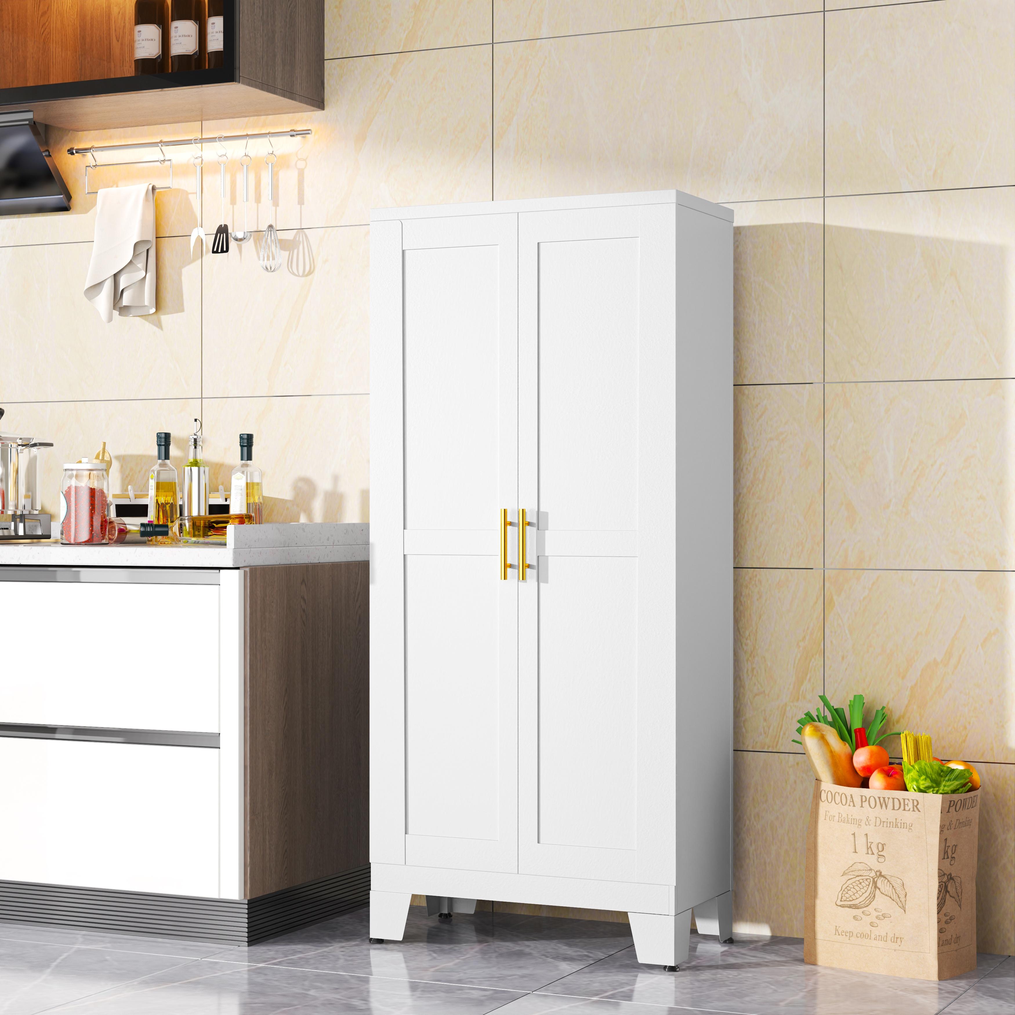Metal Pantry Cabinet 61" with 2 Doors and Adjustable Shelves Kitchen Storage Cabinet with Gold Handles - Versatile Storage for Kitchen, Bathroom, Dining Room, Utility Room Furniture Metal Pantry Cabinet 61" with 2 Doors and Adjustable Shelves Kitchen Storage Cabinet with Gold Handles - Versatile Storage for Kitchen, Bathroom, Dining Room, Utility Room Furniture