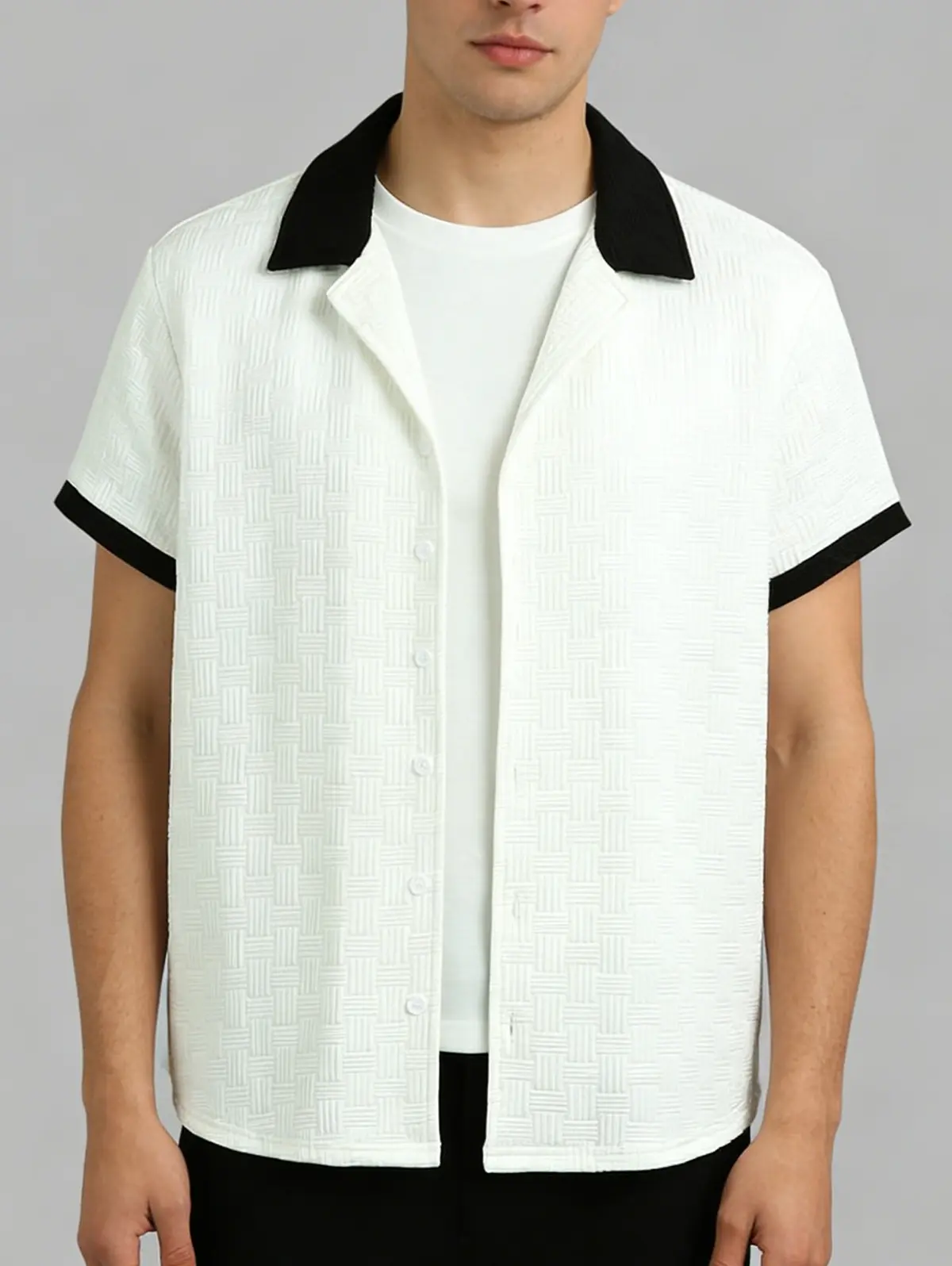 Z ZAFUL SPORTS Men's Textured Jacquard Shirt, Vintage Colorblock Short-Sleeve Button-Up with a Casual Camp Collar, Fabric, Menswear, Shortsleeve, Classic, Tops, Stylish, Basics, Fitted, Polyester, Sporty Chic