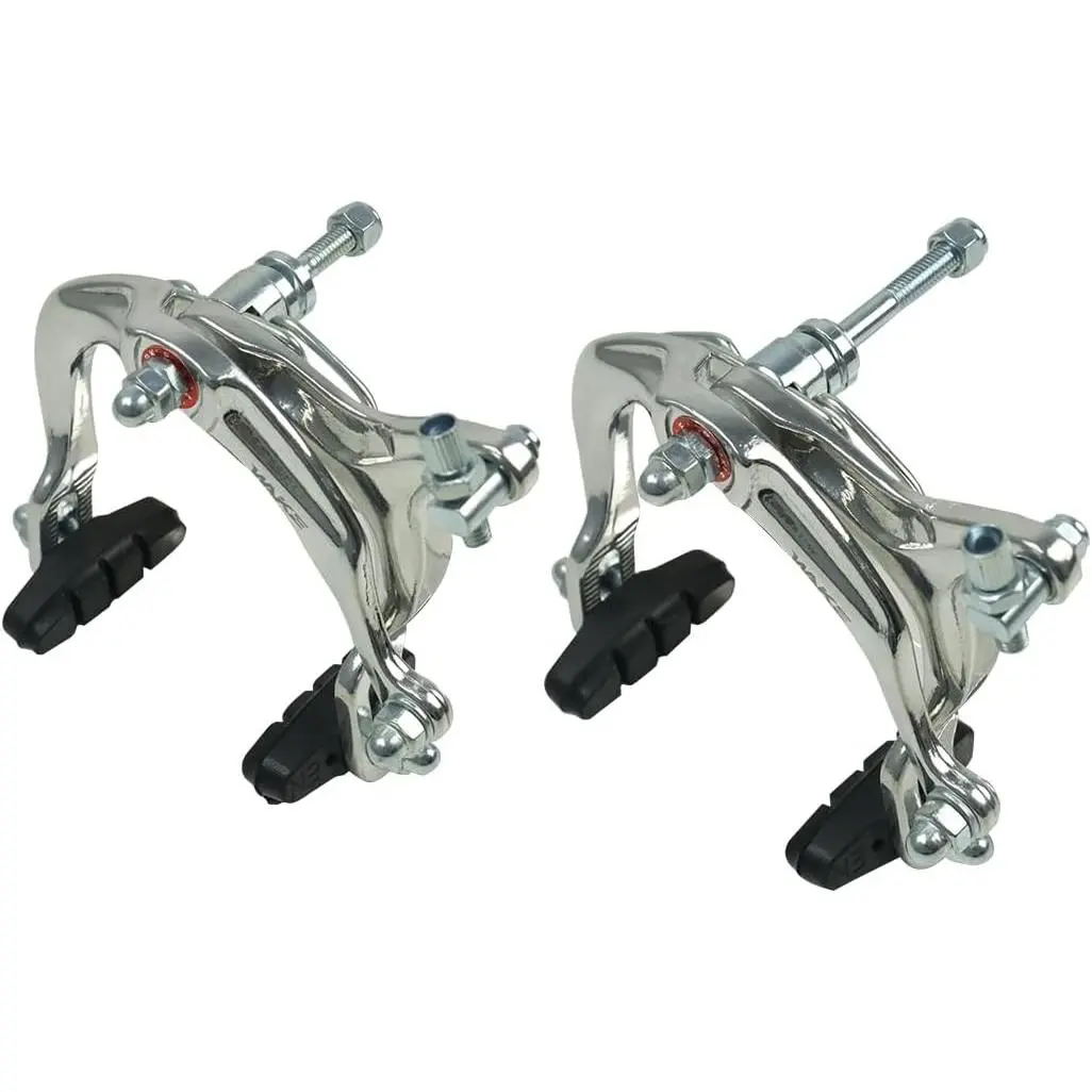 Bike Brakes Calipers Bicycle Rim C Type Brake Sets Front and Rear Side Pull C Caliper Brake with 48mm Pads 4.33In Long Arm Fit for Most Road Bicycle 1 Pair Black Silver