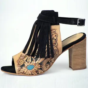 American Darling Adft101 Hand Tooled, Carved Genuine Leather Sandal Footwear Flip Flop | Tooled