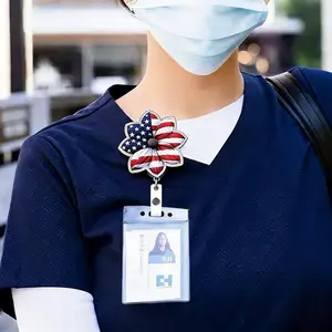 Glitter American Flag Retractable Badge Holder 4 Pack – Sparkly USA ID Badge Reels for Nurses, Teachers & Office Workers – Funny Gift Idea for Students & Coworkers