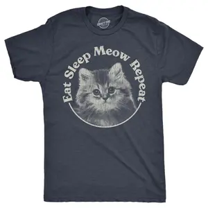 Mens Eat Sleep Meow Repeat T Shirt Funny Cute Kitten Lovers Tee for Guys Mens Funny T Shirts Cool Vintage Fashion T-Shirt Gift Classic Menswear Sarcastic Apparel for Men Funny Cat Short Sleeve Novelty Tees for Navy -