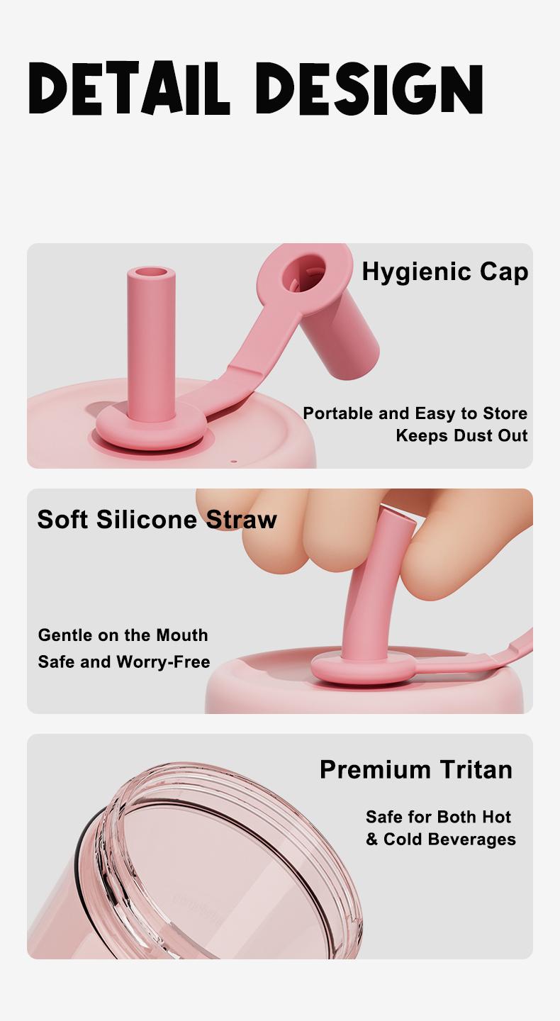 【COMOBEBE】15oz Tritan Sippy Cup – Leak-Proof Design , Food-Grade Silicone Straw, BPA-Free, Dishwasher Safe Bottle Drinkware Reusable Portable