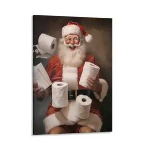 Funny Christmas Santa Claus Canvas Wall Art Pictures Rustic Vintage Merry Christmas Prints Posters Wall Decor for Bathroom