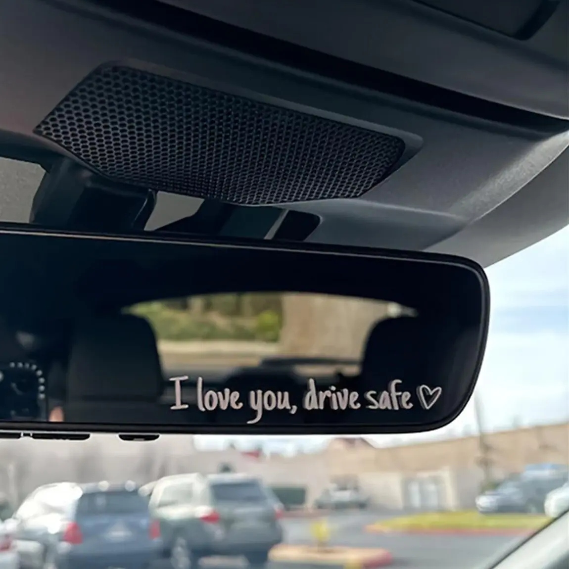 GEPRINT 1-4-Piece Set Pack Romantic Dainty Waterproof PVC Car Rearview Mirror Sticker - "I Love You Drive Safe" Exterior Accessory, Universal for Vehicles, Car Interior Decal