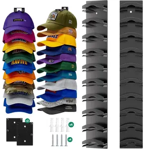Wall-mounted multi-level hat storage rack 2 sets，Hat Organizer Holds Up to 20 Hats，for closet doors and wall decorations with Two Mounting Options，Black Organiser