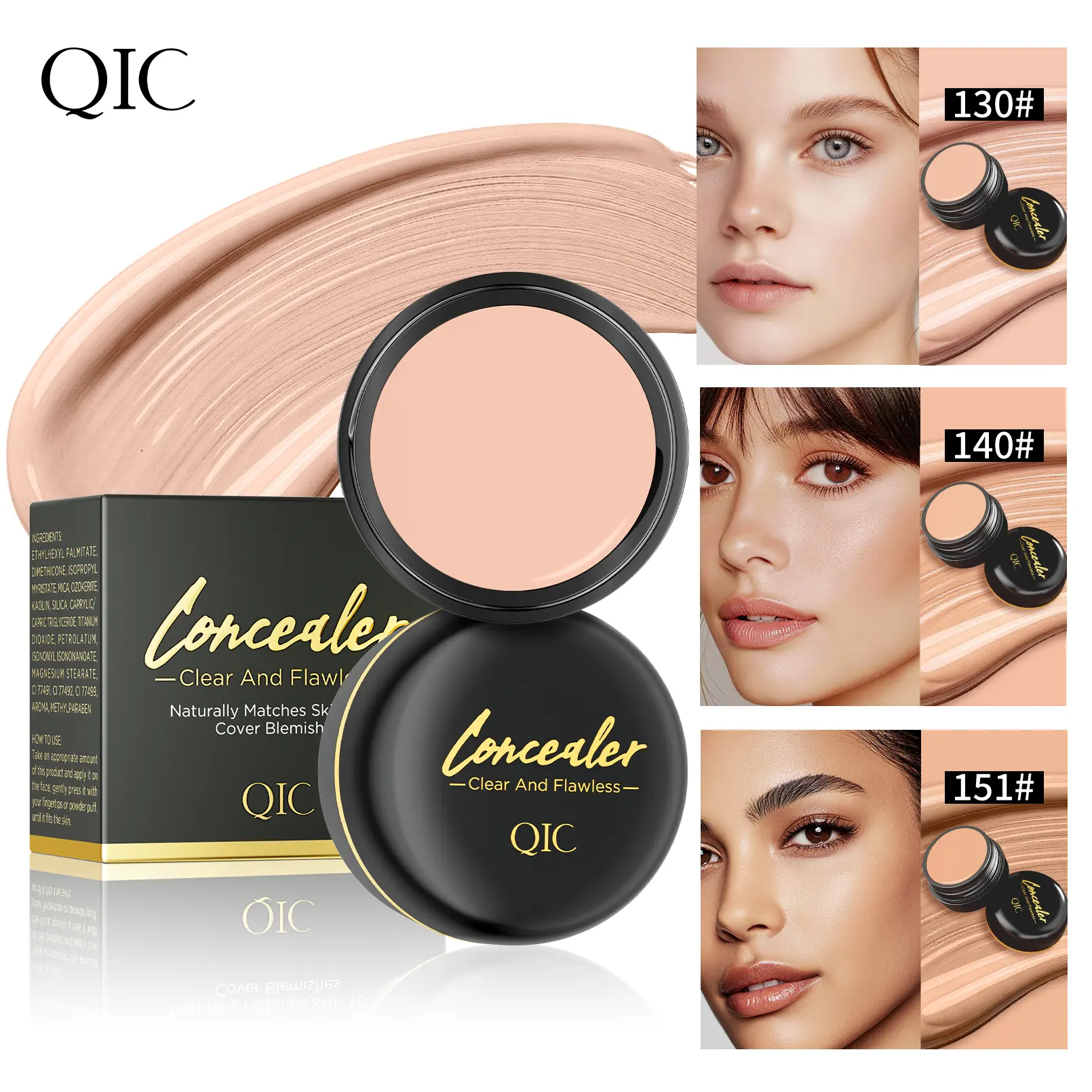 Full Coverage Silky Cream Concealer - Waterproof, Sweat-Resistant Formula, Covers Dark Circles, Facial Redness, Blemishes, Acne Marks, Visible Pores, Skin Spots, Delivers Comfortable Non-Creasing Finish