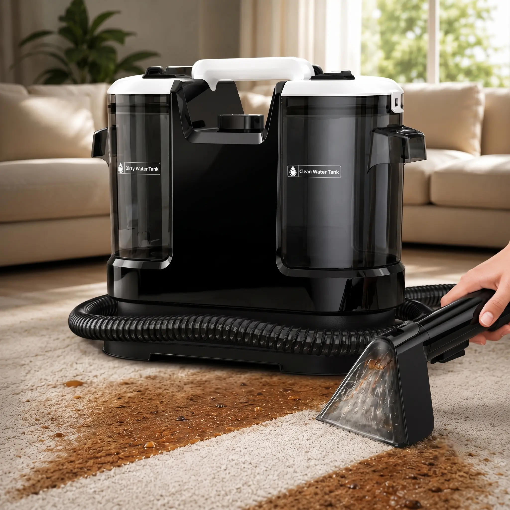 Lubluelu Portable Carpet Cleaner Machine, 13.5KPa Upholstery Spot Cleaner for Pet Stains, Sofa, Car Seats and Mattress, Dual Water Tanks with Self-Cleaning Hose