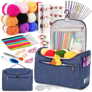 Aeelike Crochet Kit for Beginners Young and Old, First Crochet Kit for Adults Include 23pcs Crochet Hooks, 655 Yards Yarn Set for Crocheting, Instruction, Bag, Crochet Accessories and Supplies, Navy