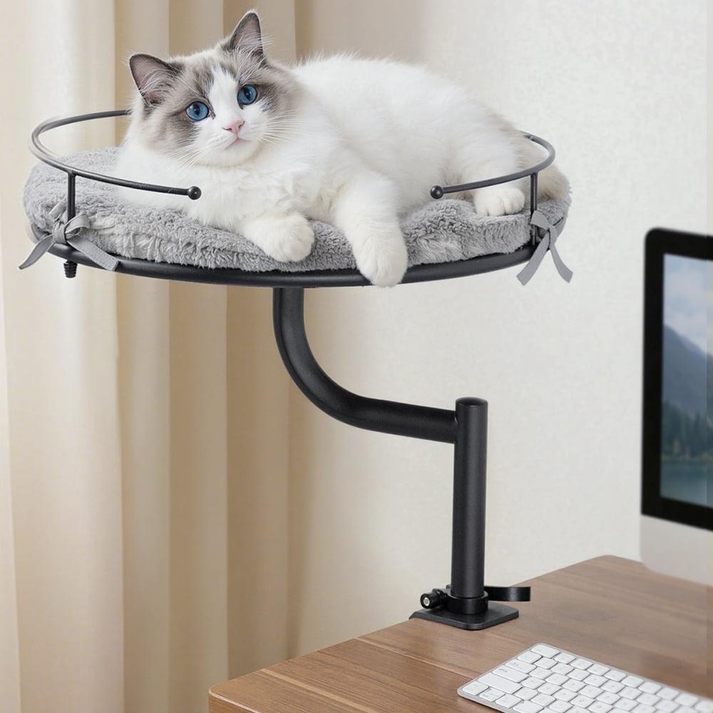 PawGiant Cat Desk Bed, Desk Mounted Perch Attachment, 360°Rotation & Height Adjustable Cat Bed for Desk Holds up to 40lbs, Machine-Washable Plush Cover, Cat Hammock with Washable Cushions, Machine-Washable Plush Cover, for Fun & Comfort Bedding