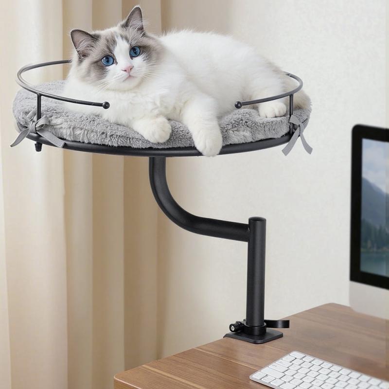 PawGiant Cat Desk Bed, Desk Mounted Perch Attachment, 360°Rotation & Height Adjustable Cat Bed for Desk Holds up to 40lbs, Machine-Washable Plush Cover, Cat Hammock with Washable Cushions, Machine-Washable Plush Cover, for Fun & Comfort Bedding