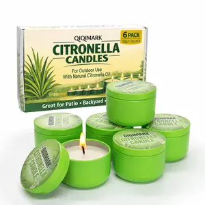 (6 Pack, 1.7 Oz Each) Citronella Candles Outdoor Set, Citronella Essential Oil Infused For Patio Camping Picnic Backyard Room, Burns 48 Hours Total