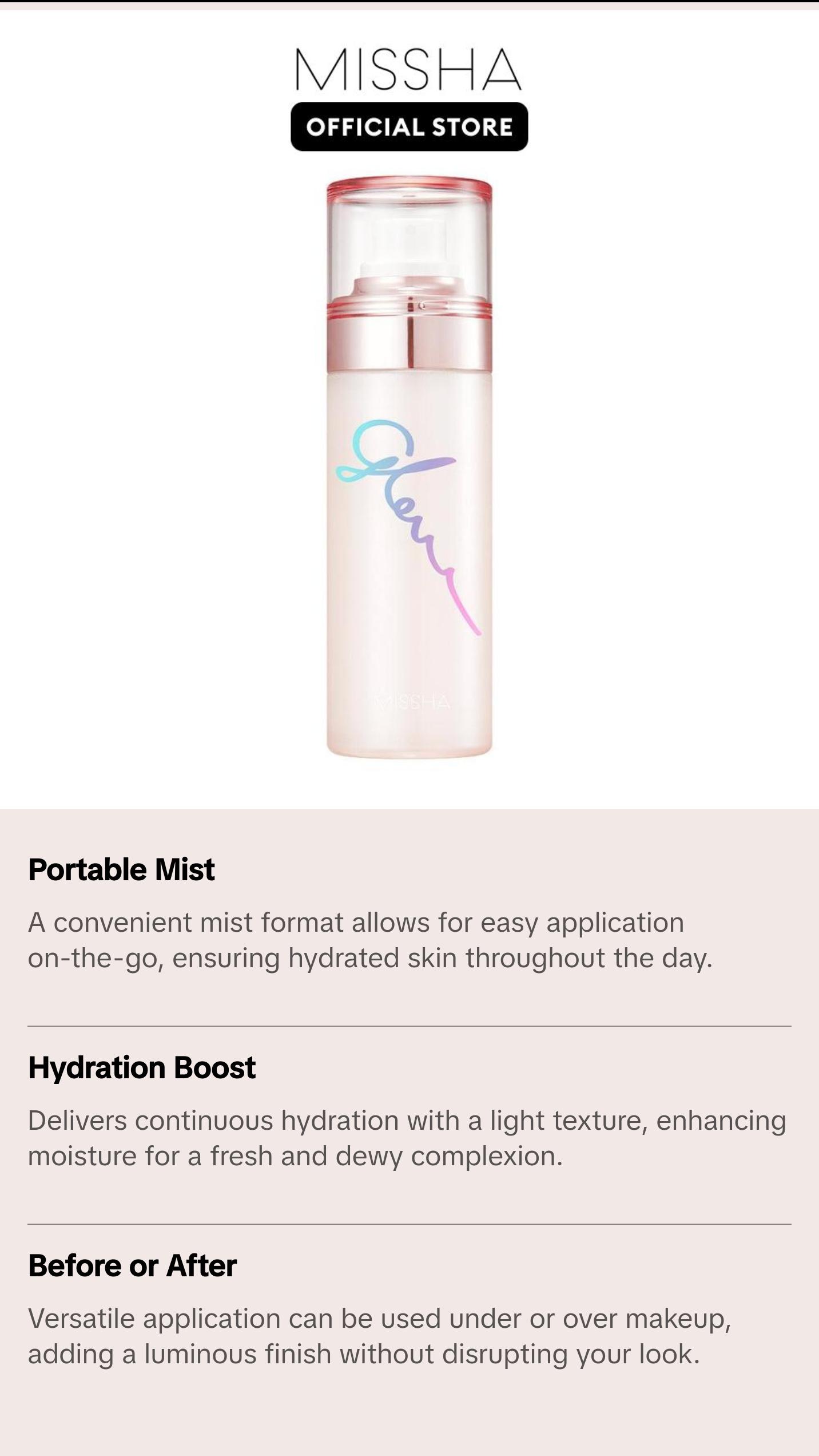 MISSHA Official Glow Skin Balm To Go Mist 80ml Lightweight Dewy Facial Spray for Hydrating & Moisturizing Skin Moisturizers