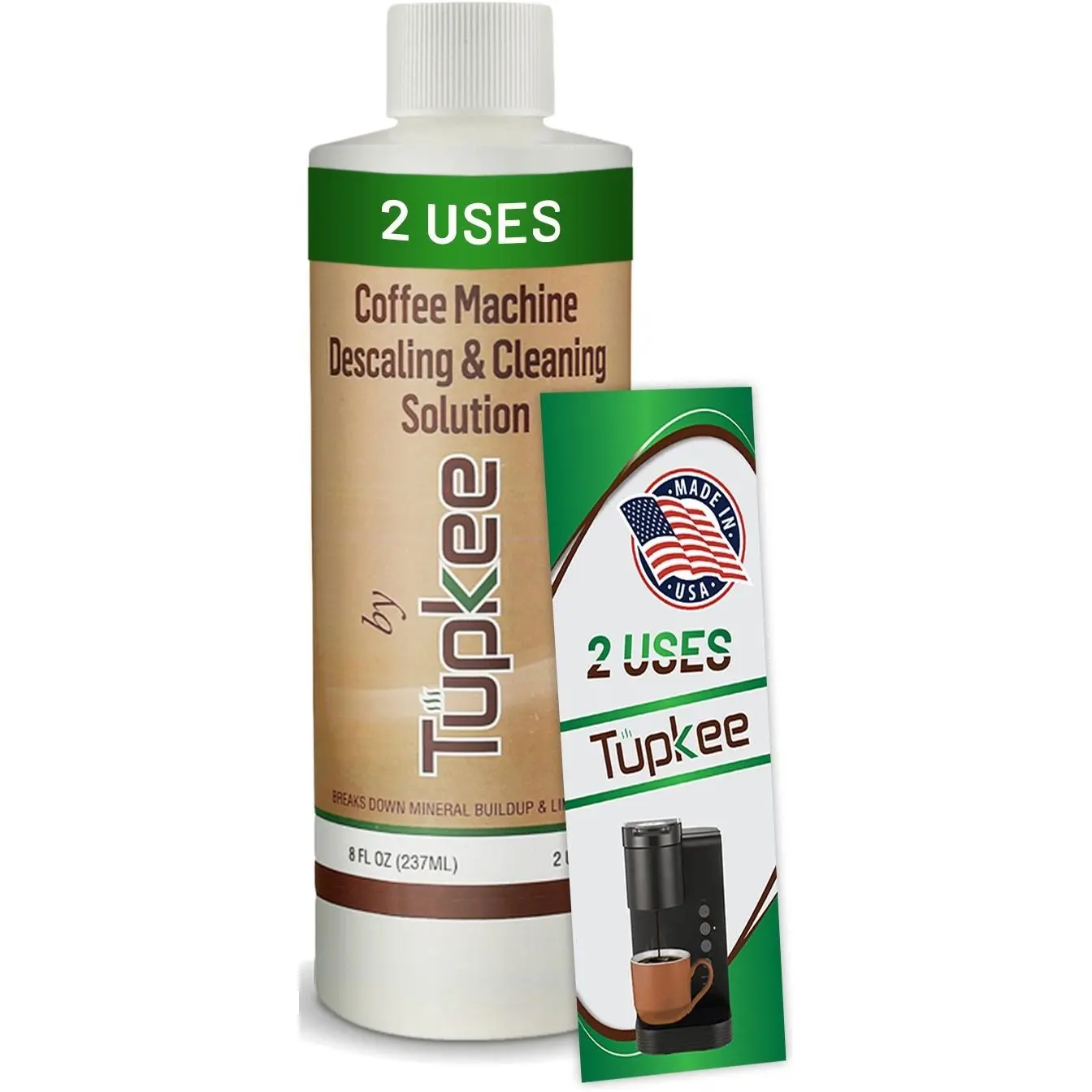 Coffee Machine Descaler Descaling Solution - Made in the USA - 2 Uses Per Bottle – Universal Cleaning Descaler for Keurig, Nespresso, Breville, Delonghi Coffee Makers & Espresso Machines