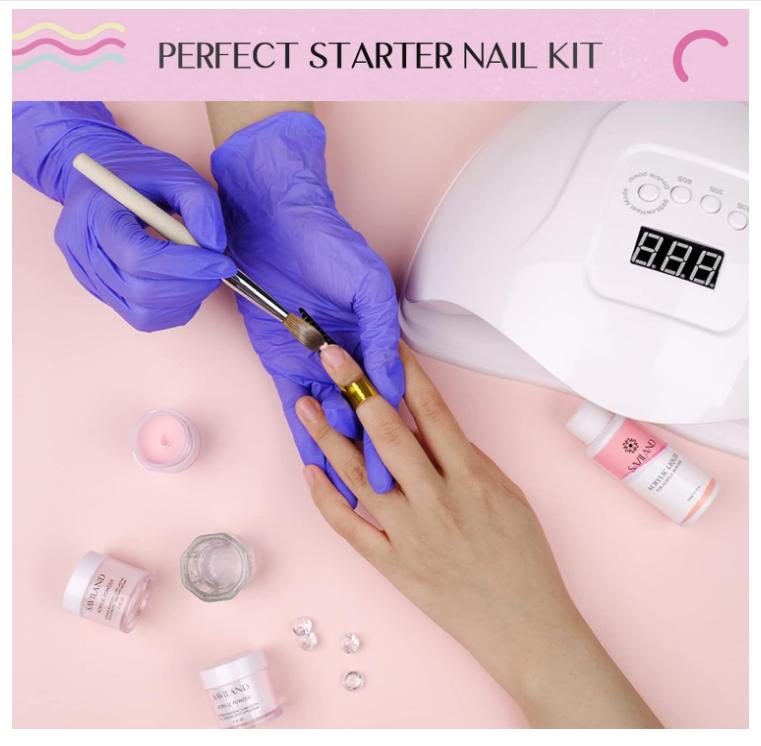 Saviland Acrylic Nail Starter Kit: Clear Pink Nude Acrylic Powder & Liquid, Brush, Files, Forms, Press On Nails, Home Practice Set