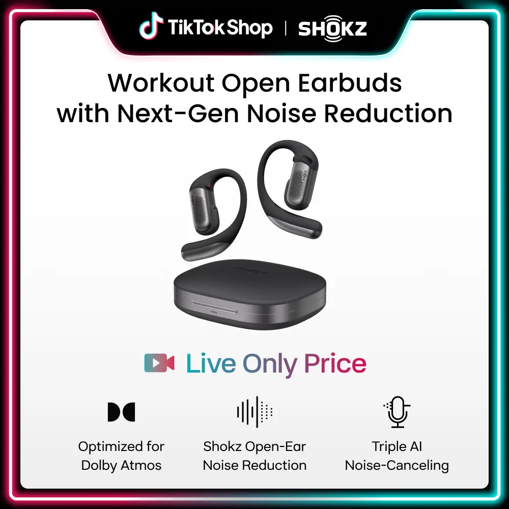 【Live only】SHOKZ OpenFit Pro Open-Ear True Wireless Earbuds with Open-Ear Noise Reduction, Optimised for Dolby Atmos, Deep Bass, 50H Playtime, AI-Powered Clear Calls for Work, Sport, Bluetooth 6.1, IP55, Black