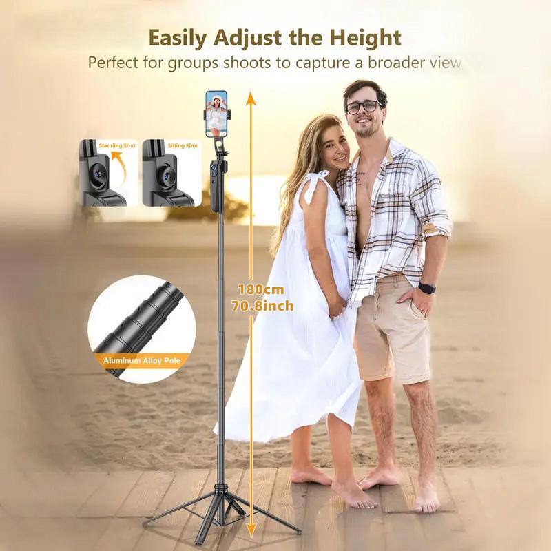 70.8 inch 360° Rotatable Smart Auto Face Tracking Selfie Stick Tripod with Gesture Control & Rechargeable Fill Lights for Mobile Phone Video Recording Vlog TikTok Live Broadcast - Smartphone Camera Accessories