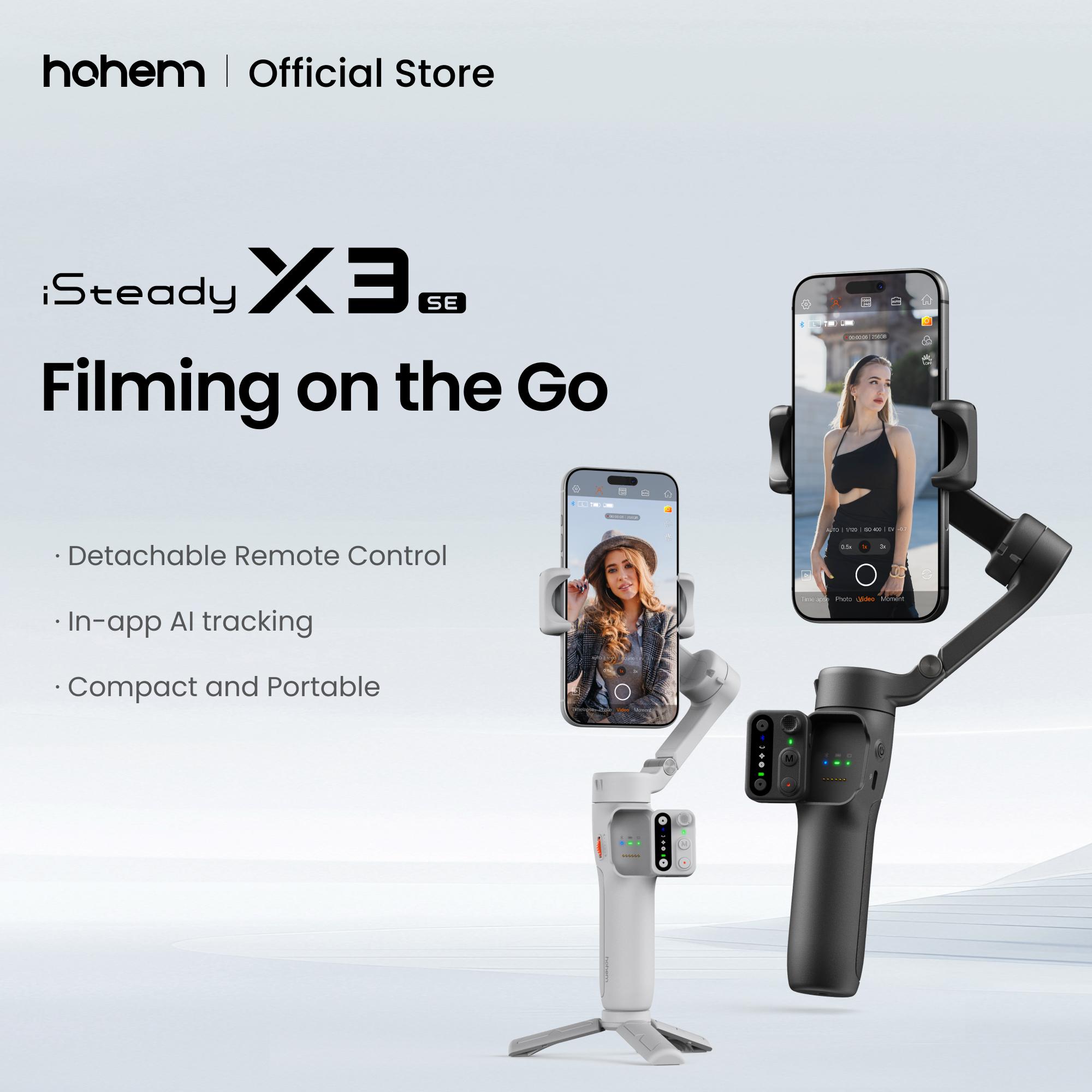 hohem iSteady X3 SE Gimbal Stabilizer for iPhone & Android, Smartphone Foldable Gimbal with Detachable Remote Control, Portable Foldable 3-Axis Phone Gimbal for Android & iPhone17 series, Ideal for Travel Vlogging