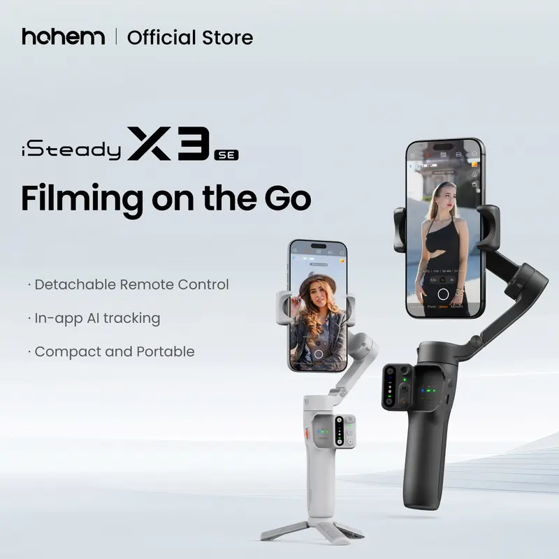 hohem iSteady X3 SE Gimbal Stabilizer for iPhone, Smartphone Foldable Gimbal with Detachable Remote Control, Portable Foldable 3-Axis Phone Gimbal for Android & iPhone17 series, Ideal for Travel Vlogging