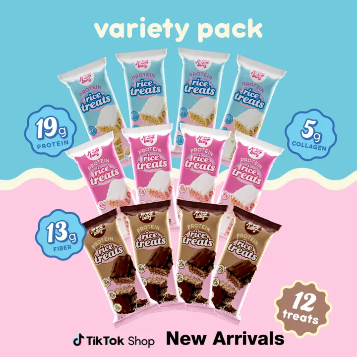 Prime Bites Rice Treat Variety Pack - 19g Protein, 13g Fiber, 5g Collagen Rice Krispie Treats
