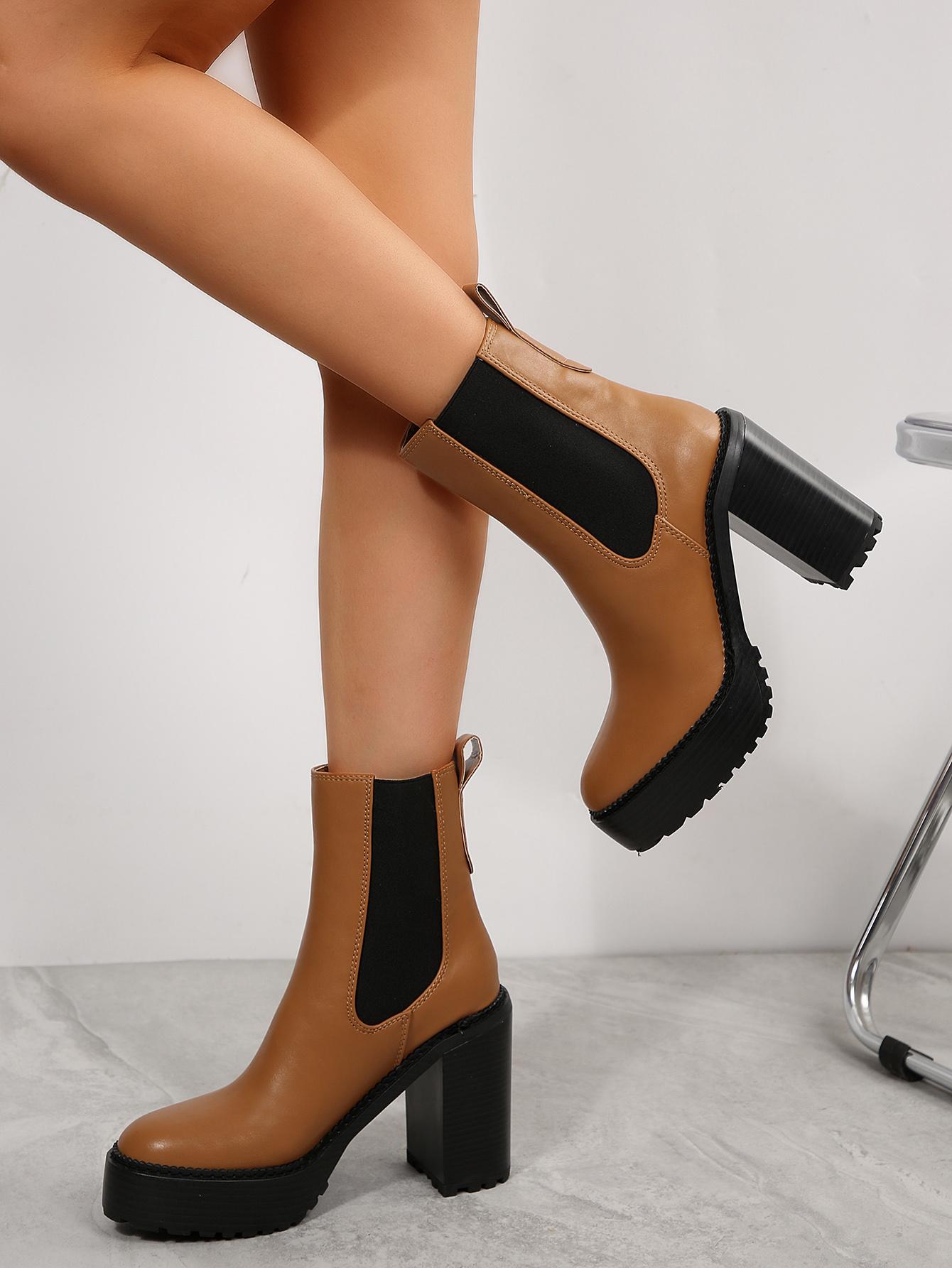 Women's Chunky Heel Chelsea Boots Square Toe High Block Heel Ankle Booties, Winter Womensfashion Shoe, Stretch Side Elastic Boots for Women, Stylish Fall Winter Dress Footwear, Perfect Valentine's Day Gift  Girl