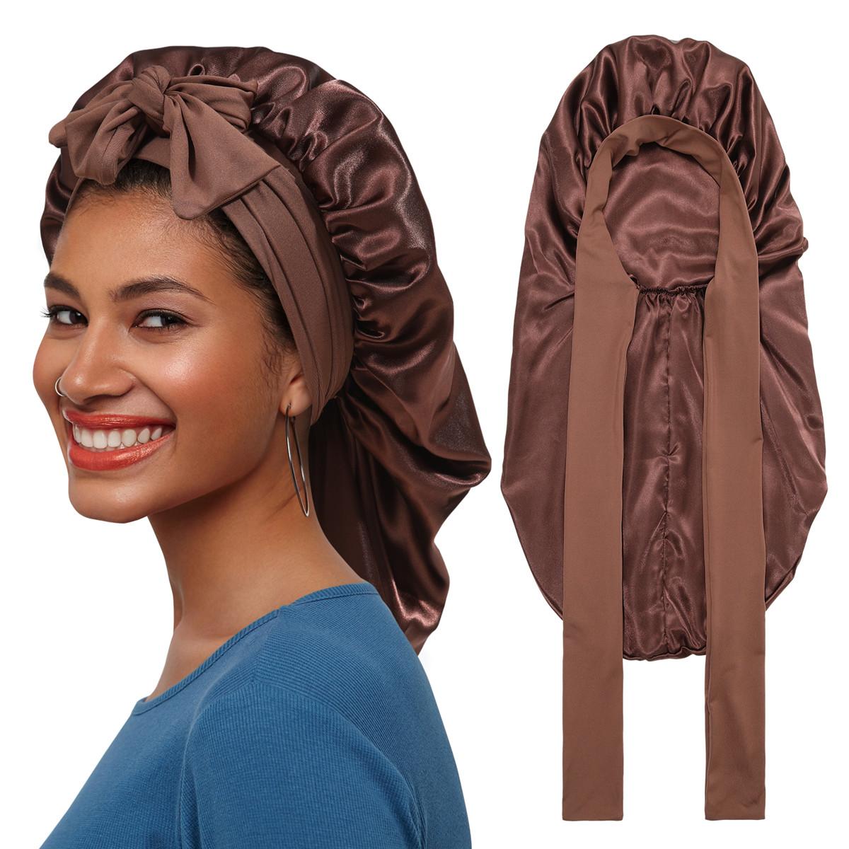 Single-Layer Summer Cool Style Solid Color Long Satin Bonnet Sleep Cap Adjustable Care Nightcap for Women Braids Curly Hair Natural Hair Wrap for Sleeping Cap with Tie Band Elastic Hair Care Bonnet Single-Layer Summer Cool Style Solid Color Long Satin Bonnet Sleep Cap Adjustable Care Nightcap for Women Braids Curly Hair Natural Hair Wrap for Sleeping Cap with Tie Band Elastic Hair Care Bonnet