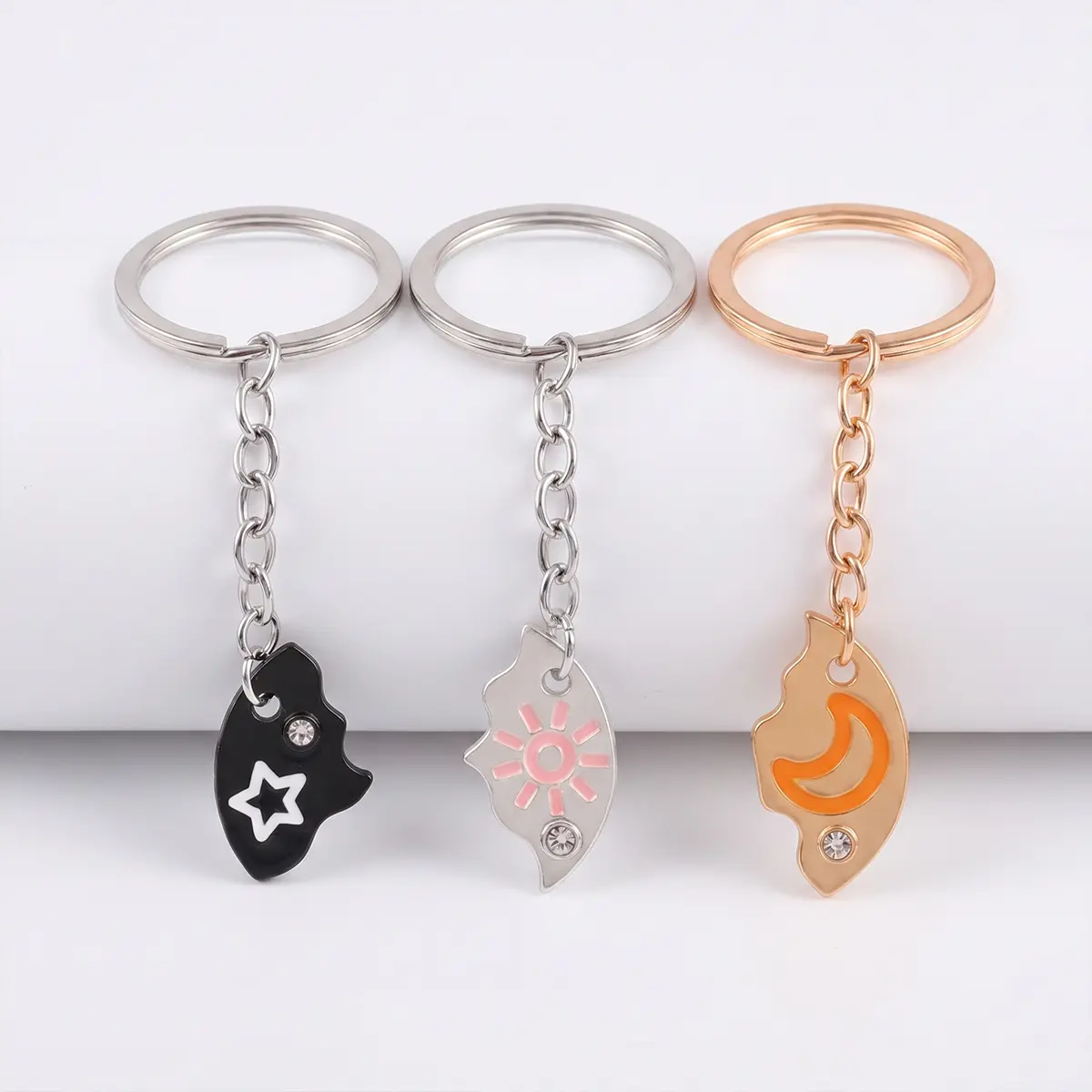 Sun Moon Star Magnetic Best Friend Keychain Set for 3 – Matching Friendship Keychains Puzzle Pendant Gift for Besties Family，Birthday, Holiday, and Graduation Gifts
