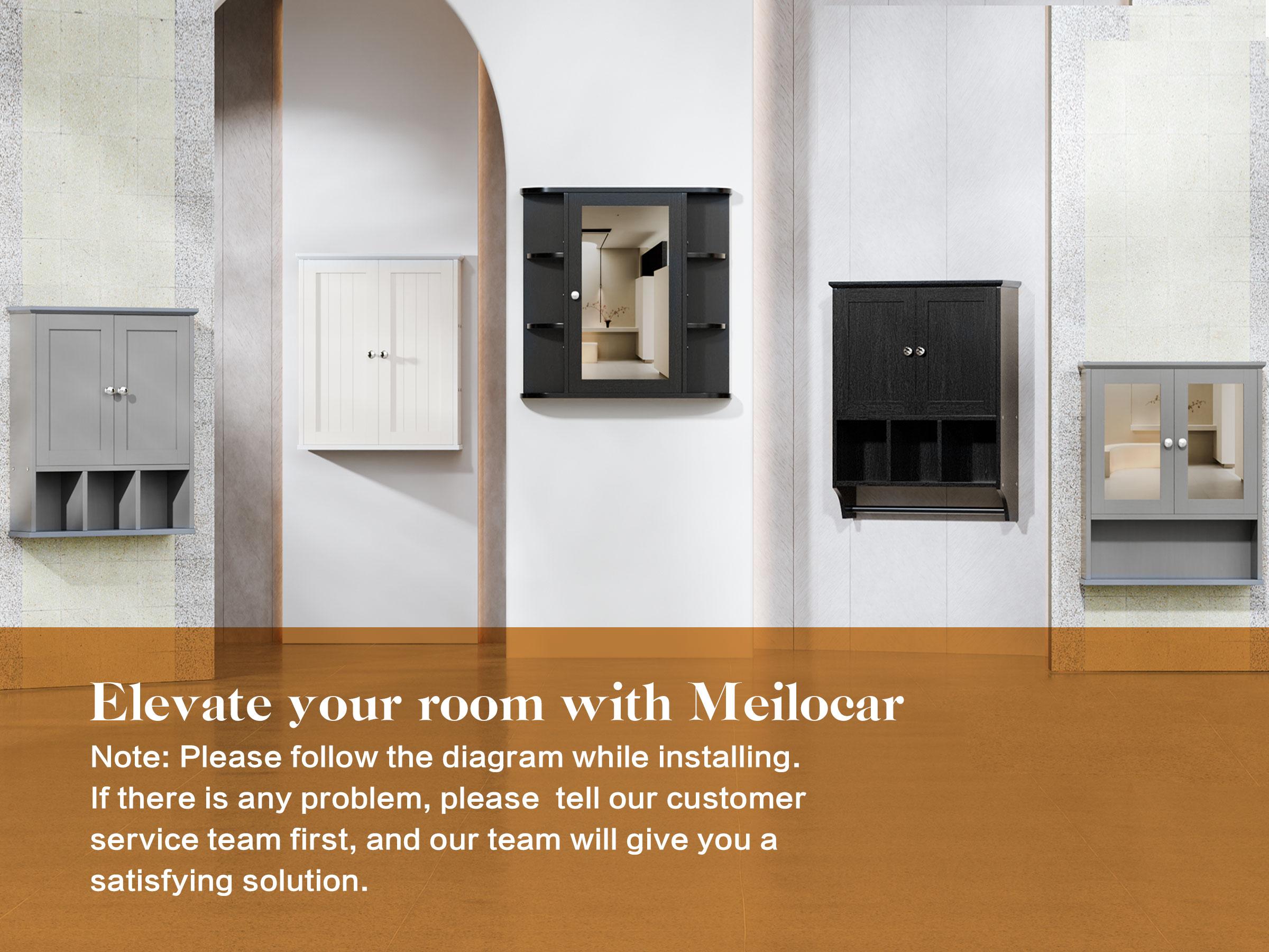 Walsunny Bathroom Medicine Cabinet with Mirror, Wall Mounted Storage Cabinet, Mirror Door & 6 Open Adjustable Shelves, Bathroom Wall Organizer, White