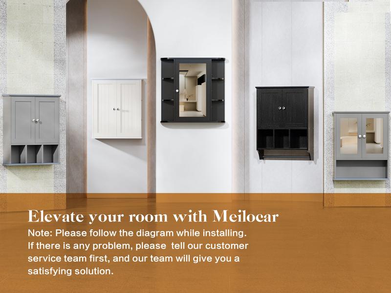 Walsunny Bathroom Medicine Cabinet with Mirror, Wall Mounted Storage Cabinet, Mirror Door & 6 Open Adjustable Shelves, Bathroom Wall Organizer, White