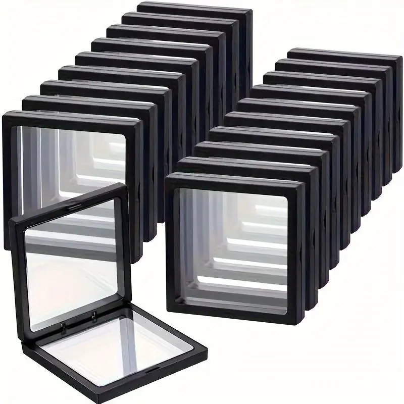 10 Packs Clear  Floating Display Boxes, Plastic Dust-Proof Hanging Storage Box with Elastic Film, Transparent Jewelry Packaging Case for Necklace, Bracelet, Ring, Earring & Pin, Multi-Use Box for Personal Collection & Retail Selling