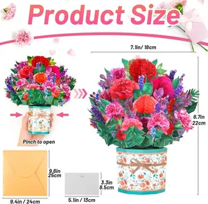 Mother's Day,Get Well Soon Pop Up Card, 3D Flower Bouquet Greeting Cards For Women with Note Card and Envelope for All Occasion,  Birthday Card for Mom, Thinking of you, Teacher Appreciation Gift